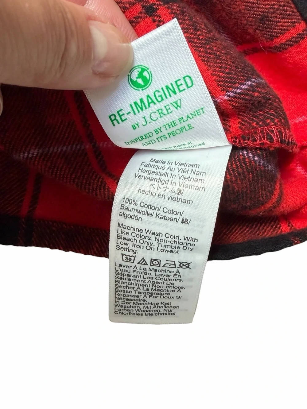 J.Crew Cropped Garçon Shirt Red Black Plaid Flannel Cotton Size 12